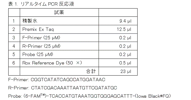 表1　リアルタイムPCR反応液